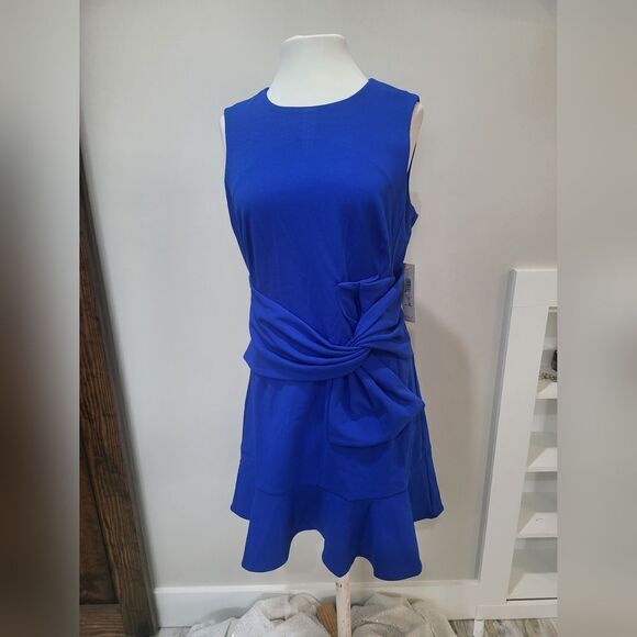 Eliza J Sleeveless Draped Bow Shift Dress NWT size 10 Blue - Picture 1 of 3